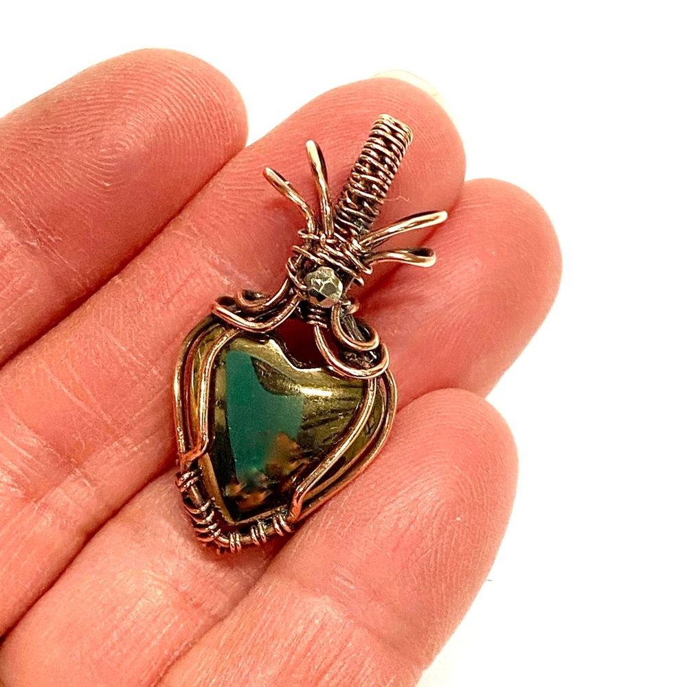 HANDCRAFTED Pyrite Heart Hand Wrapped Copper Dainty Heart, Valentines Gift Girl - Picture 9 of 10